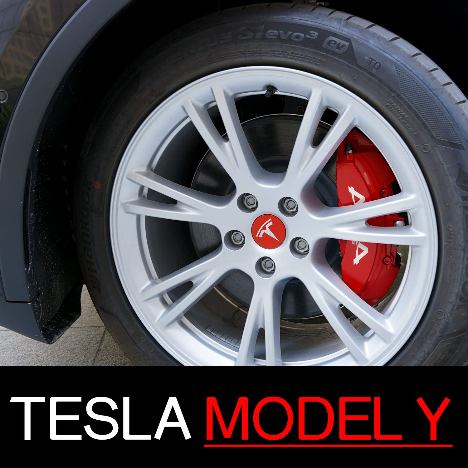 AOOA RACING Coperture in alluminio rosso con carattere bianco per Tesla Model Y (set di 4)