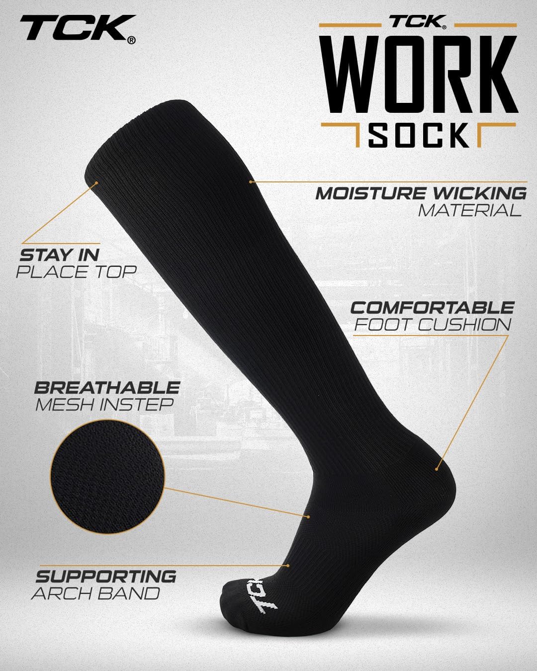 Over the Calf Work Socks for Men and Women 9-11 10-13 13-15 Moisture Wicking Tall Cushioned Knee High Boot Socks 6-pack - Image 3