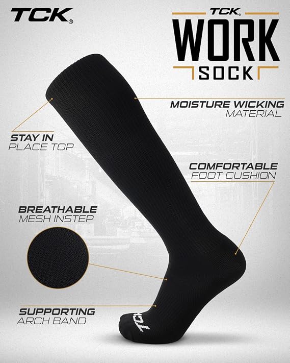 Over the Calf Work Socks for Men and Women 9-11 10-13 13-15 Moisture Wicking Tall Cushioned Knee High Boot Socks 6-pack
