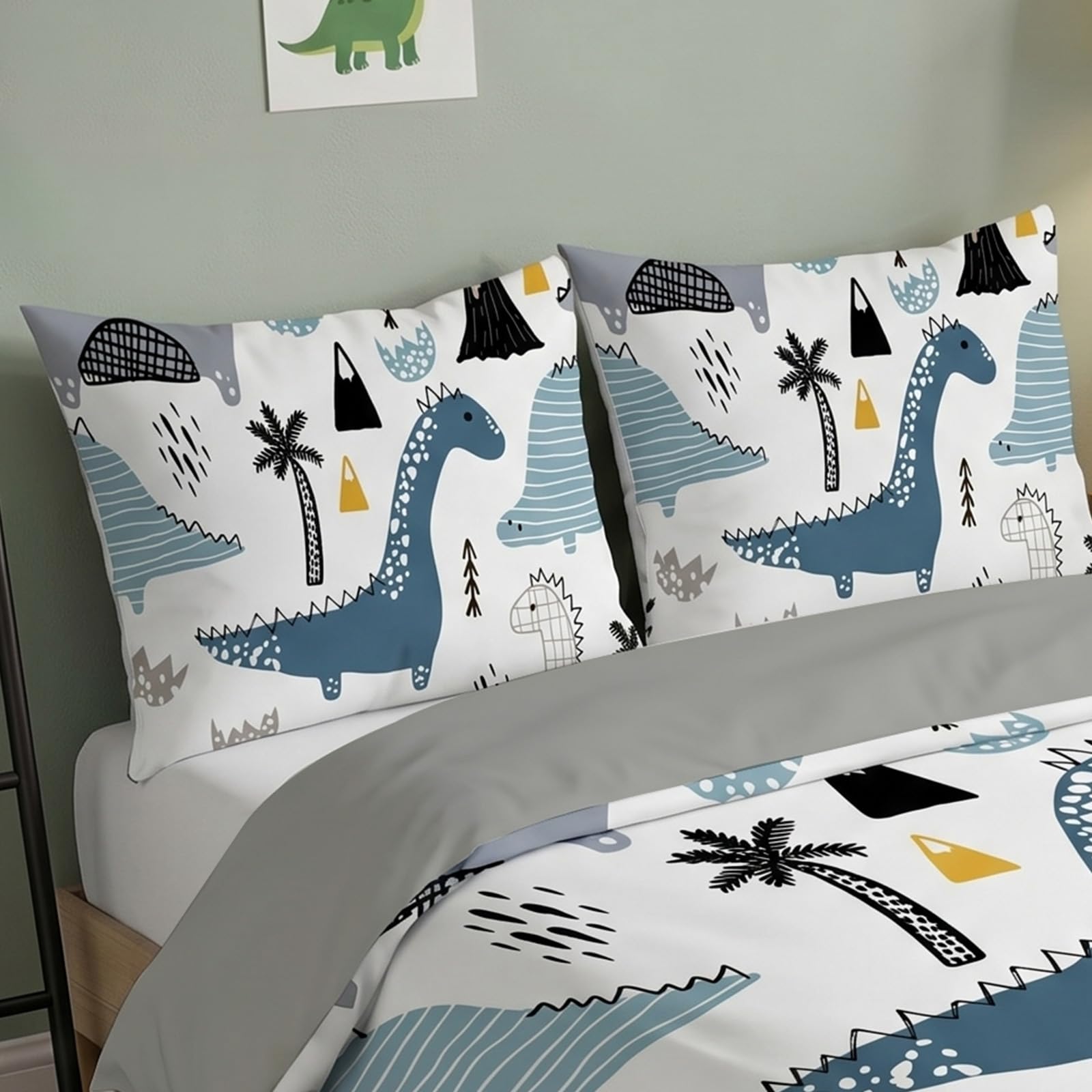 Fundas Nordicas Cama 105 Infantil NiñO Dinosaurio Blanco Juego de Ropa de Cama 200x200 cm Microfibra para NiñOs Adultos - 1 Funda de Edredón y 2 Funda de Almohada 50x75 cm