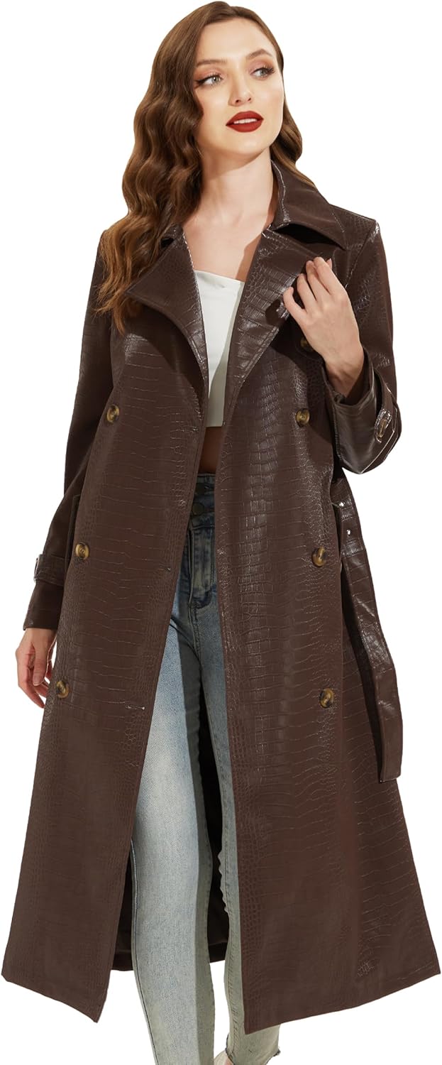 Fahsyee Women's Leather Trench Coat, Faux Motorcycle Plus Size Moto Biker Jacket Short Lightweight Vegan Pleather Fashion - Image 2