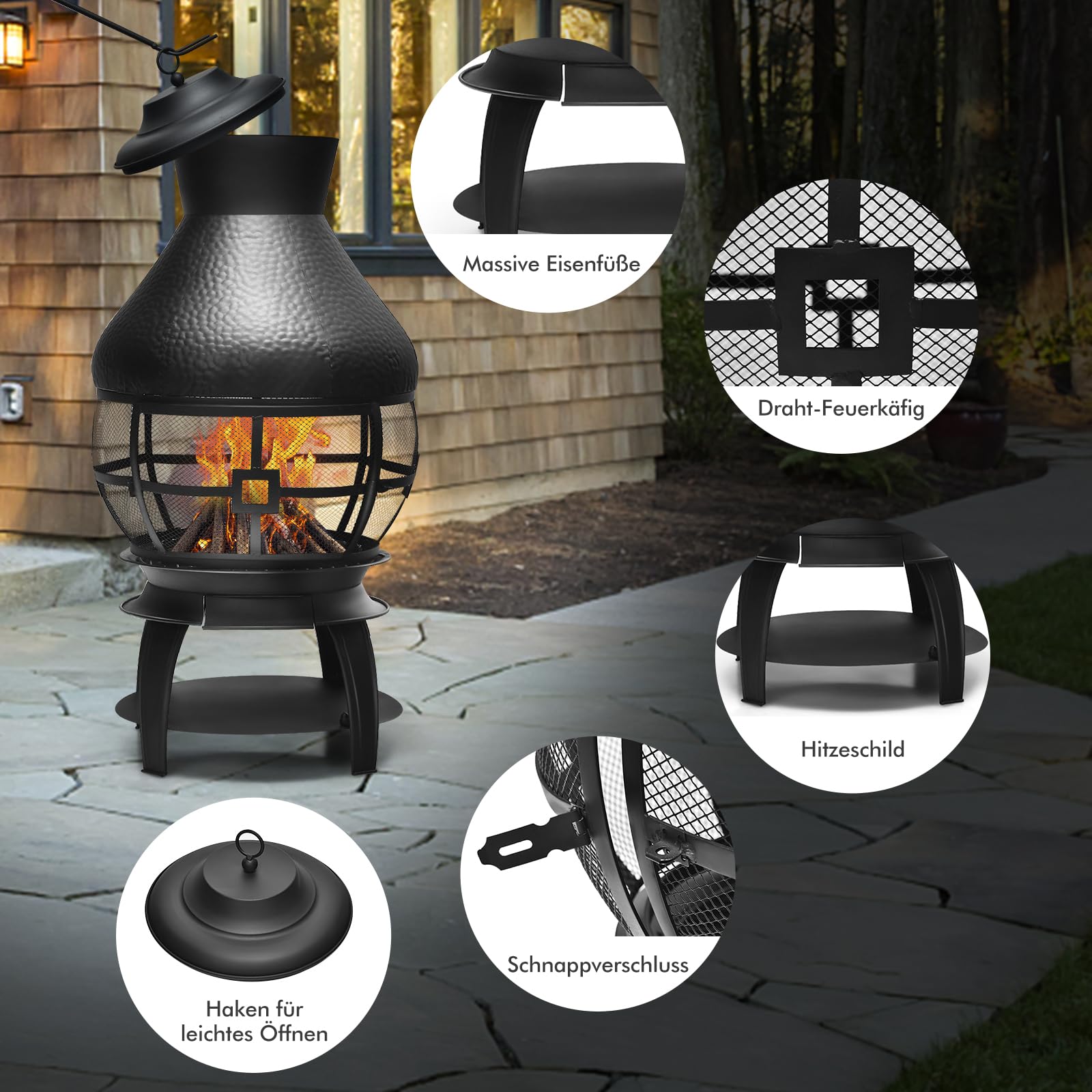 Red Mountain Valley Holzkamin Im Turm-Design – 2-in-1 Feuerstelle Für Garten & Terrasse Mit Schutzgitter, 94 Cm Hoch