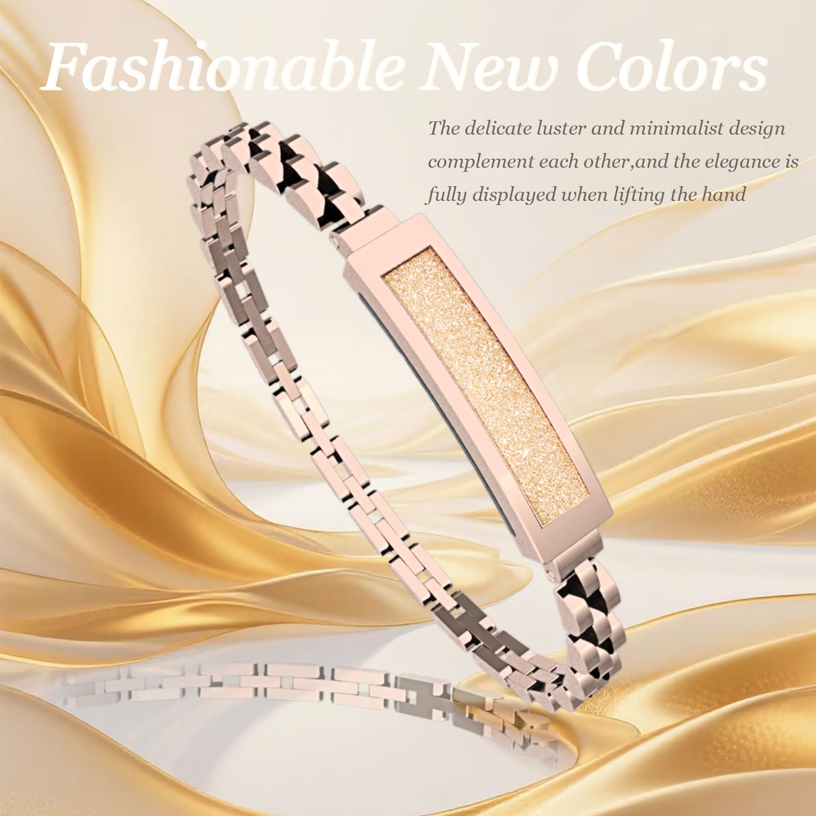findtime Aktivitätstracker Fitness Tracker Damen Smart Bracelet Smartband Wasserdicht Schrittzähler Schlaftracker Kalorienzähler Schmal Schmuck Edelstahl Armreif für iOS Android Gold Rosegold