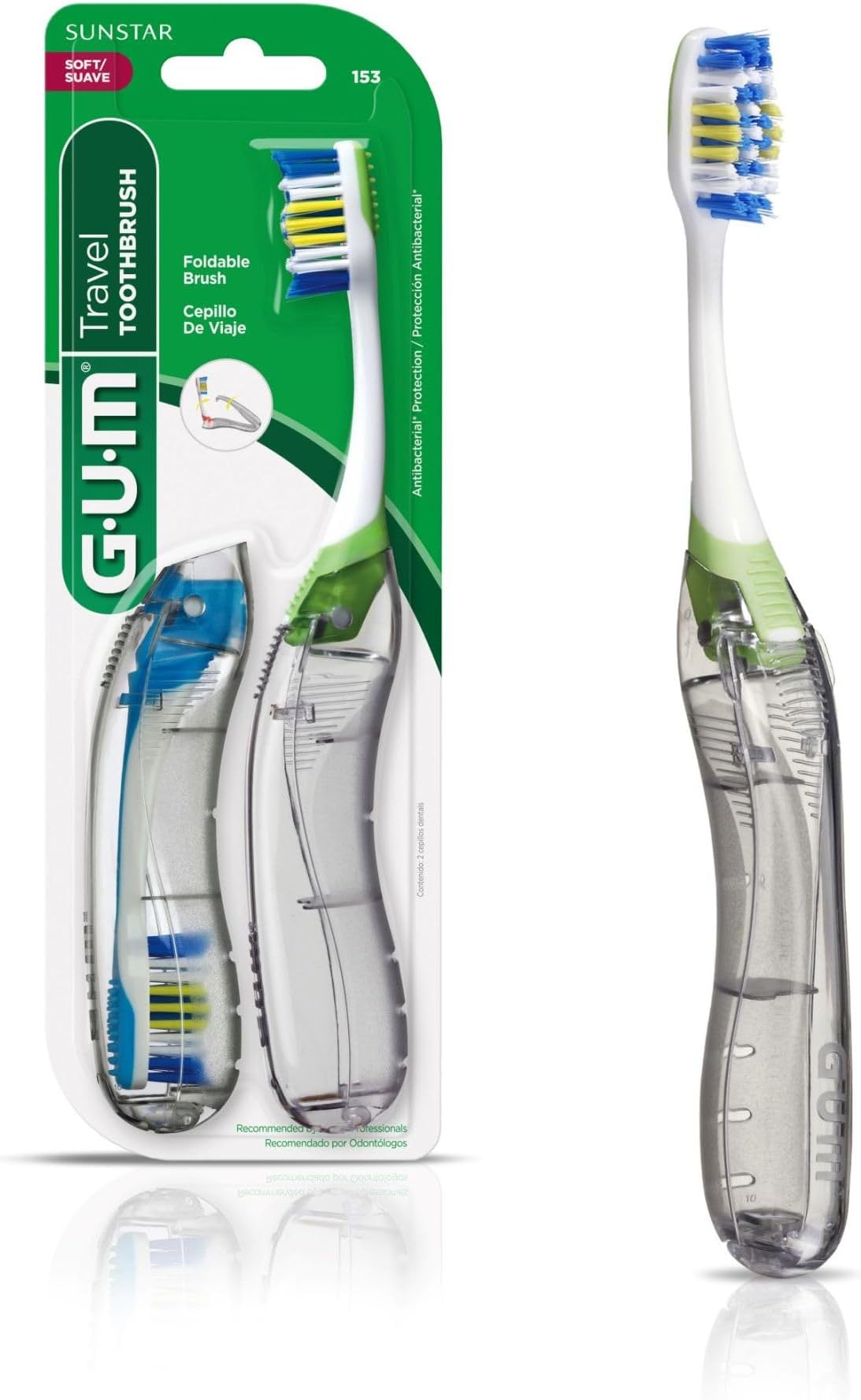 Sunstar 153V GUM Travel Toothbrush, Multi-Level Antibacterial Bristle, Value Pack