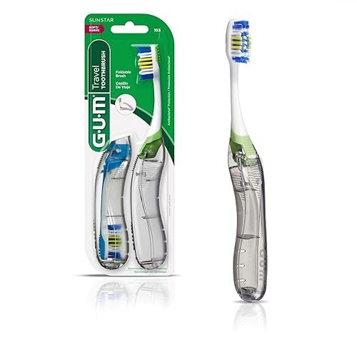 Cepillo de dientes plegable de viaje GUM, cabeza compacta + limpiador de lengua, cepillos de dientes de viaje de cerdas suaves para adultos, 2