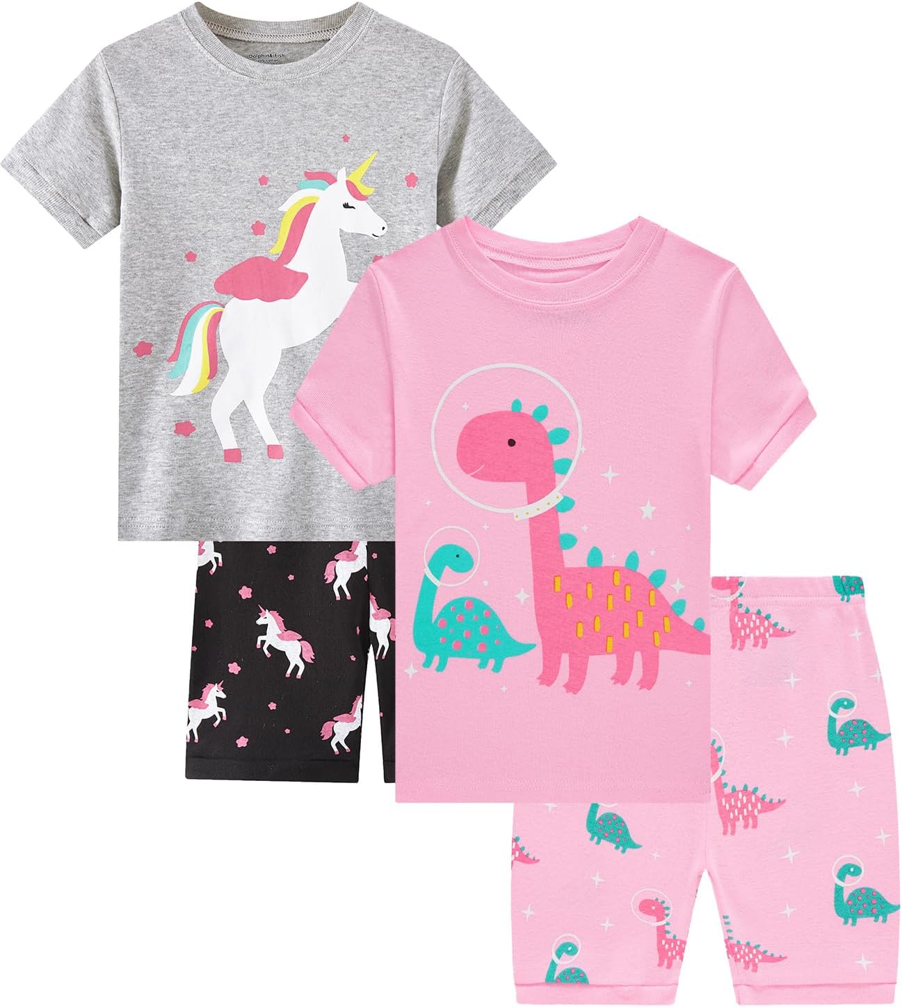 Dolphin&Fish Little Girls Cotton Short Pajamas Summer Kids Clothes Toddler Toddler Pjs Sets