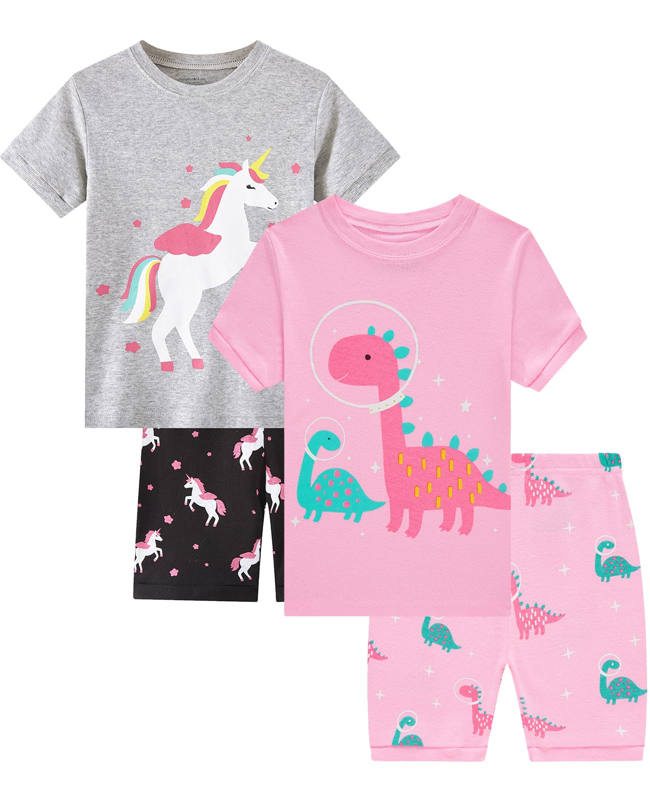 Dolphin&Fish Little Girls Cotton Short Pajamas Summer Kids Clothes Toddler Toddler Pjs Sets