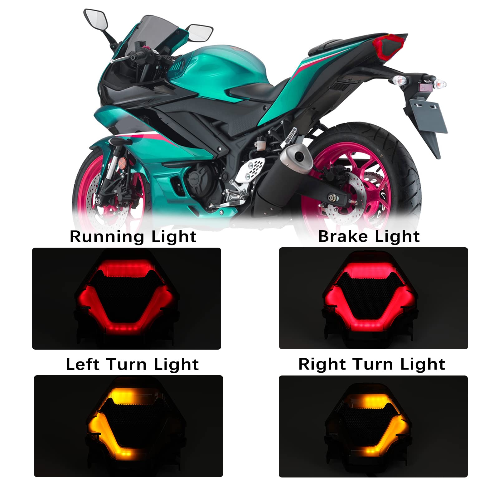 DREAMIZER Luces Led para Moto MT07 Luces Trasera LED para Motocicleta, Secuencial Integrada Luz de Freno Intermitentes Compatible para FZ07 2014-2017 MT25 MT03 YZF R3 R25 2014-2021
