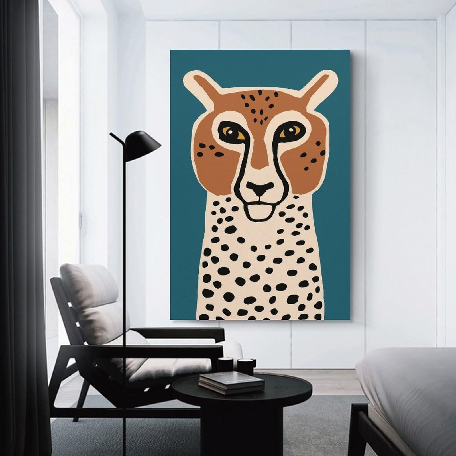 Junmoney Retro Cheetah Canvas Wall Picture, 24x36inch(60x90cm), for Front Hall, Corridor Or Welcome Spaces, Wall Decor to Refresh Empty Corners