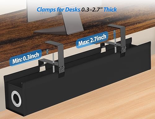 Vista 5 de Bandeja grande para organizar cables debajo del escritorio, sin taladros, organizador de cables de 30 pulgadas con tela Oxford, soporte