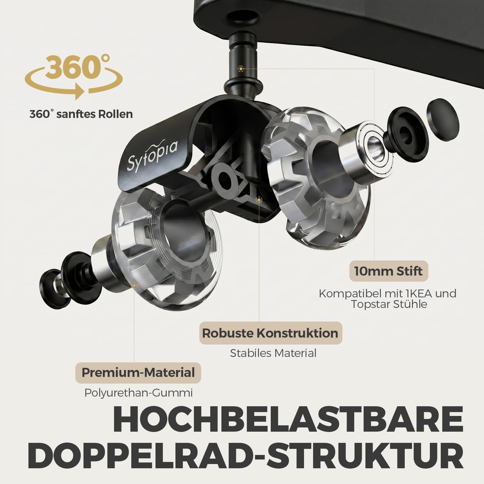 Sytopia Sedia da ufficio con ruote da 10 mm x 22 mm, set di 5 ruote per sedie da ufficio 1KEA, ruote per sedie da ufficio, ruote per ruote, colore grigio
