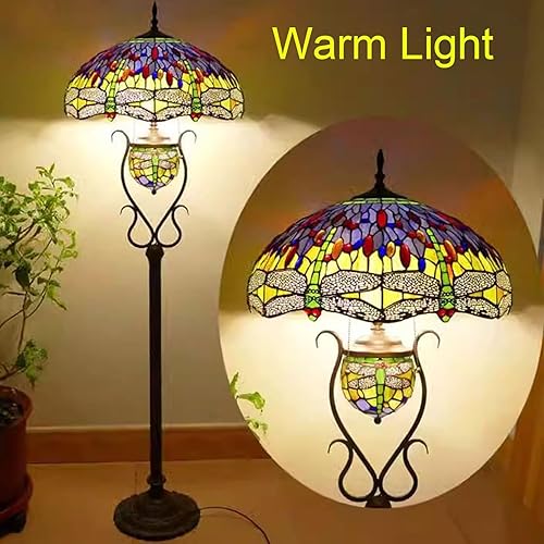 Miniatura 2 de Tiffany - Pantalla de repuesto para lámpara de vitral, solo 20 pulgadas, diseño de libélula, cuentas rojas y azules para lámpara de mesa, lámpara