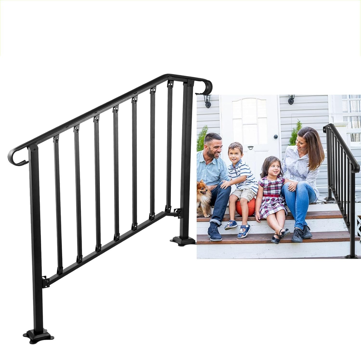 Rampe d'escalier en fer pour transition de 2 à 3 marches avec kit de montage