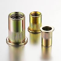 Vista 4 de Tuercas remachables 5/16-18UNC 100Pcs con acabado galvanizado en zinc amarillo, cabeza plana, inserto roscado, cuerpo moleteado