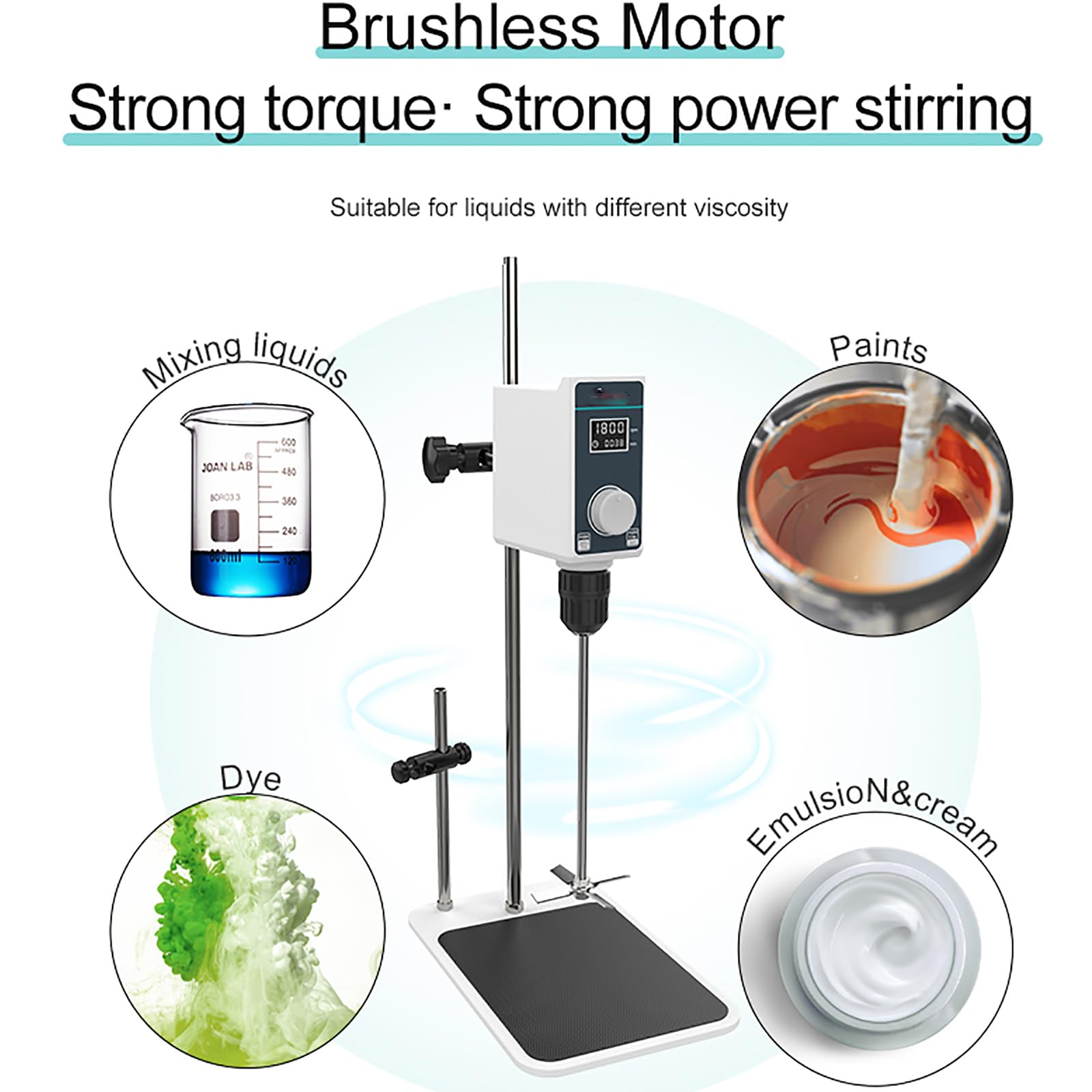 Agitador eléctrico, agitador superior de 10 litros con pantalla LED, alto par, regulación de velocidad de 100-2000 RPM para aplicaciones químicas, médicas y ambientales