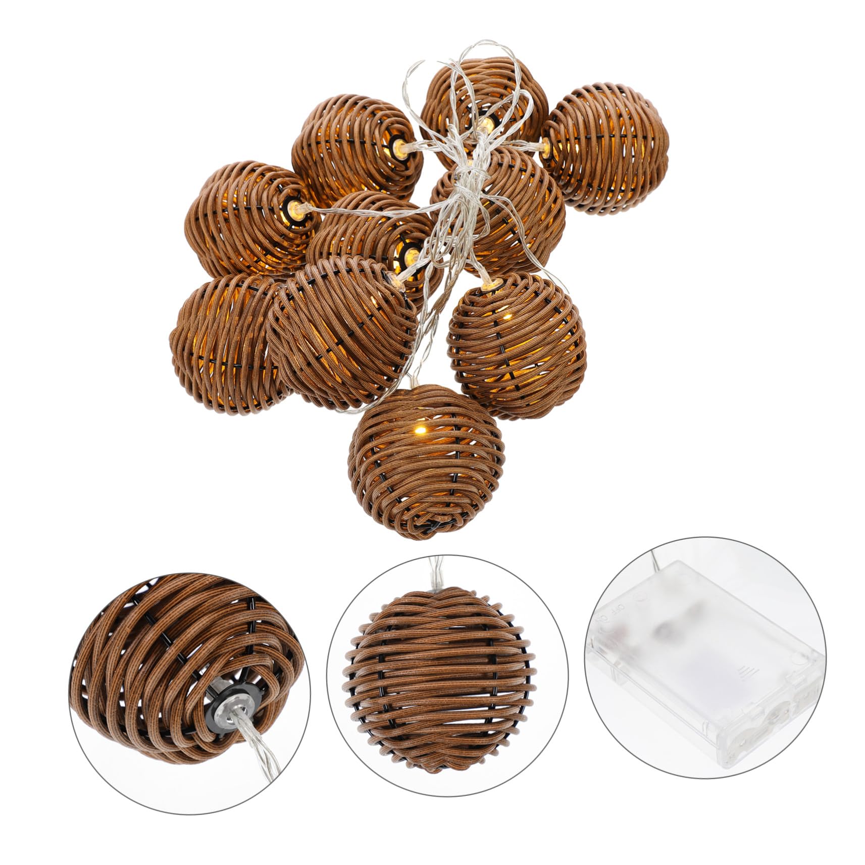 Dekorative Lichterkette 1 Satz in Rattan Optik aus Kunststoff und Eisen | Braun, 10, 8 W Beleuchtung, 3 Aa Batterien nicht Enthalten, für Party und Hochzeit