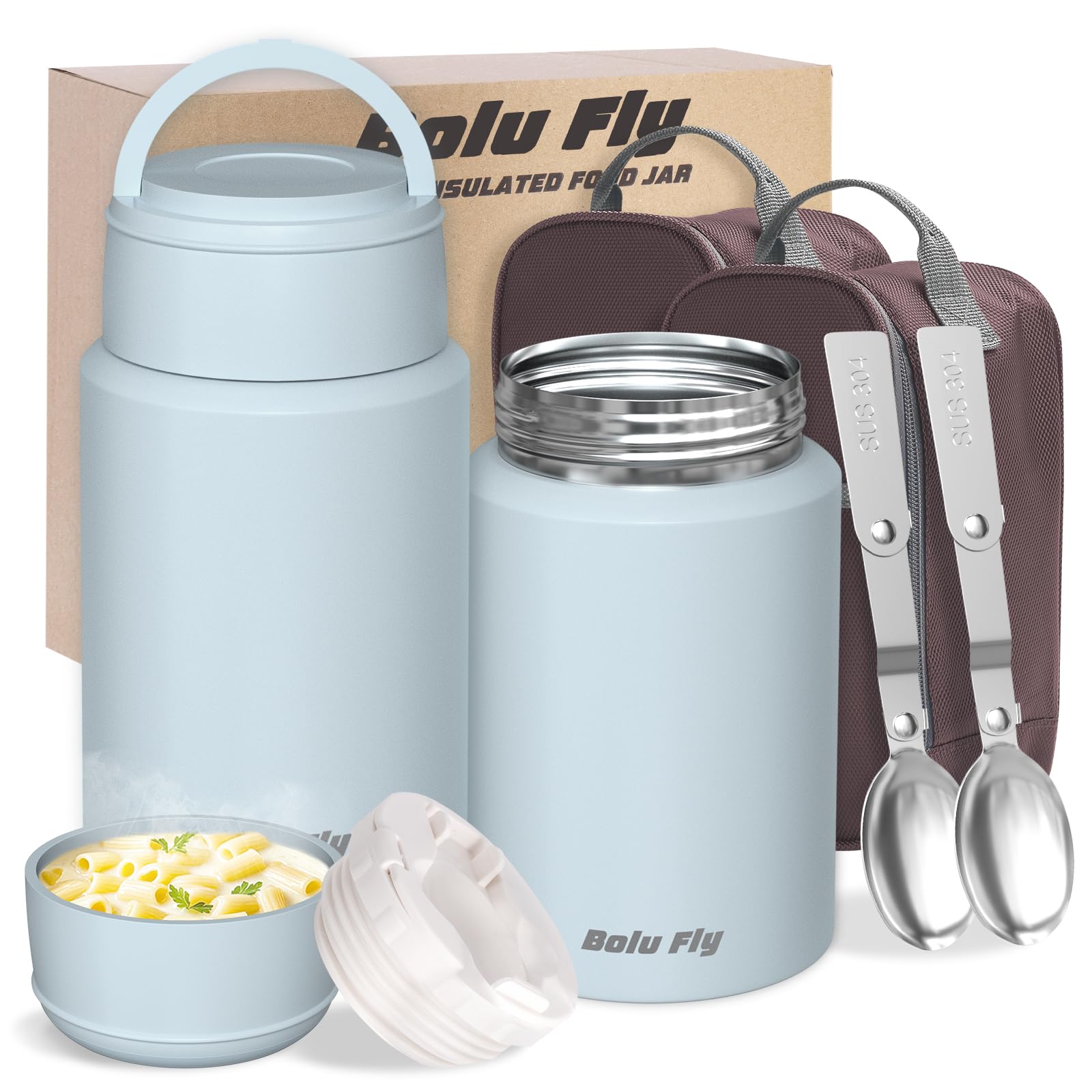 Suppen-Thermoskanne für heiße und kalte Speisen für Erwachsene, isoliertes Lebensmittelglas, Edelstahl-Vakuum-Thermo-Lunchbox-Behälter mit Tragetasche und Löffel (524.5 g, 765.4 g)