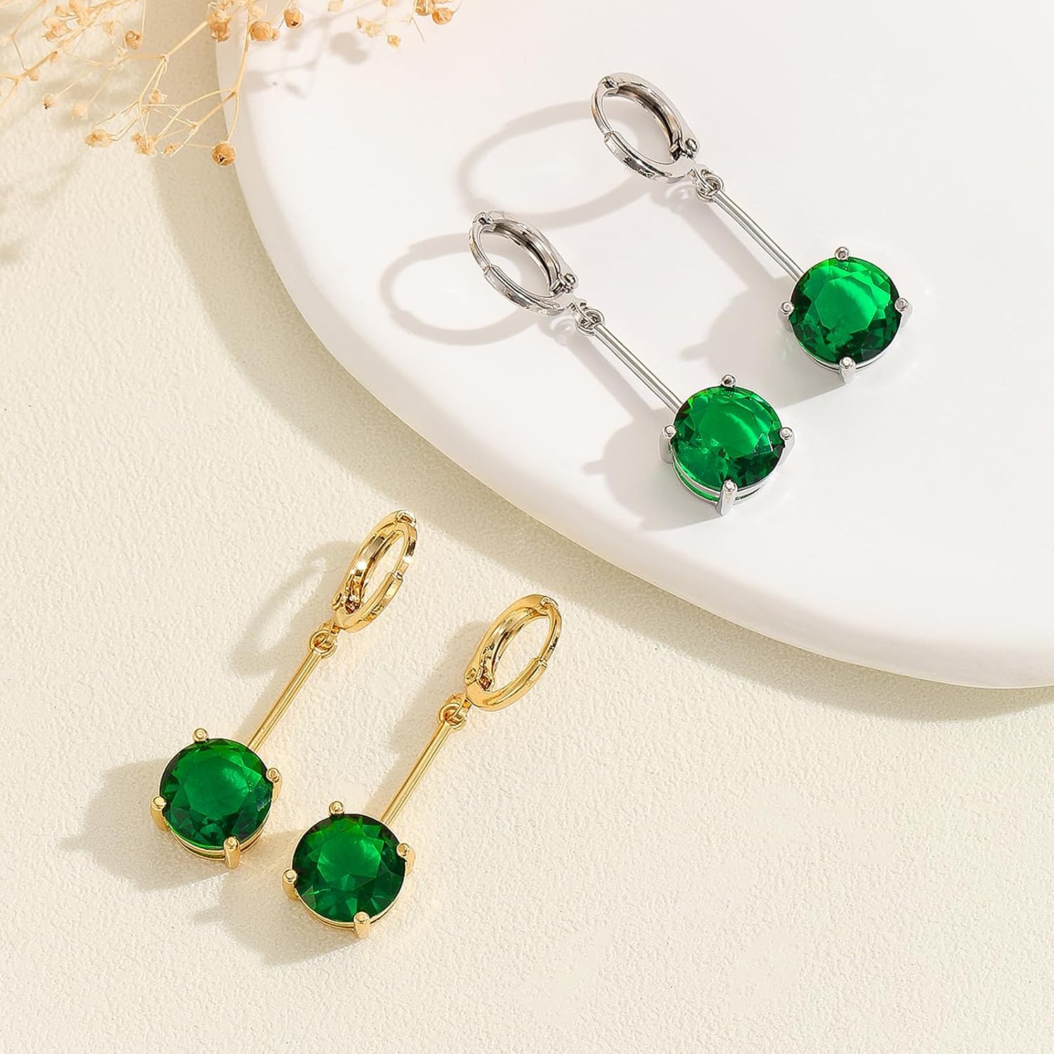 VONSSY Gemstone Drop Dangle Earrings | Platinum/Gold Plated Leverback Crystal Cubic Zirconia Hanging Red/Pink/Blue Earrings