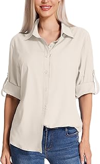 Women's Long Sleeve Safari Clothes UPF 50+ Hiking Fishing Shirts,Sun Protection Quick Dry Light