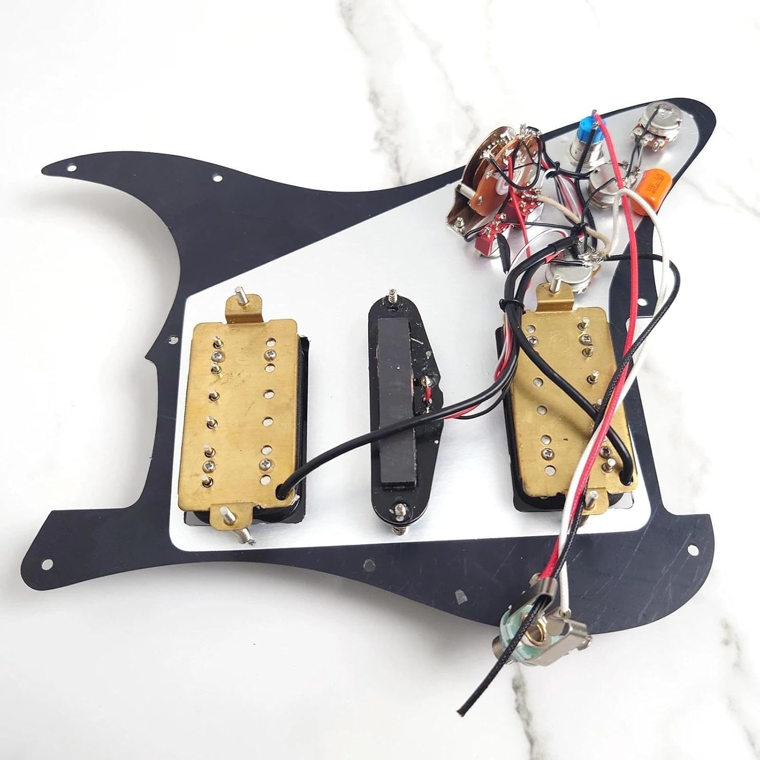 Gitara leworęczna wstępnie okablowana, ładowana Pickguard, z przetwornikami HSH single-coil/Humbucker, przełącznik wyciszania rozdzielania cewki, osłona kostki do gitary Fender Strat Części zamienne