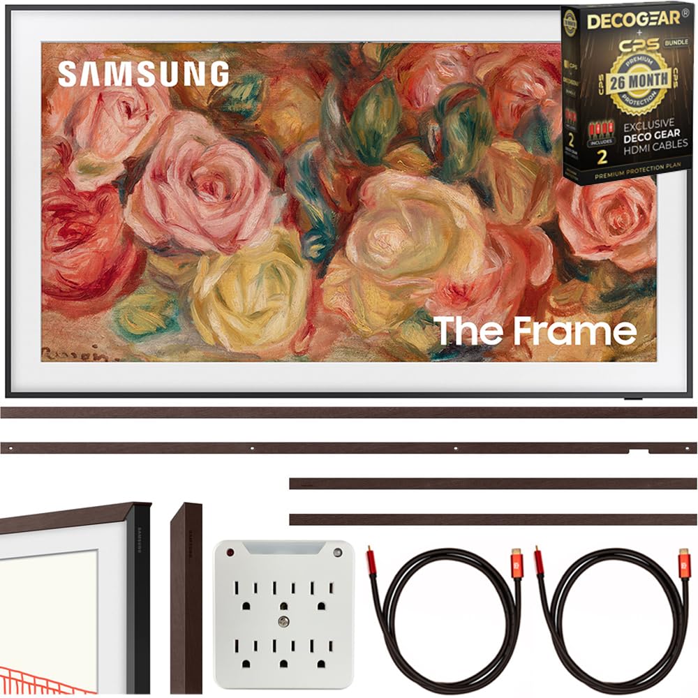 SAMSUNG QN75LS03DAFXZA 75" The Frame QLED 4K Smart TV 2024 Bundle with Modern Brown Bezel, 2X 4K HDMI Cable & Deco Gear CPS Exclusive 26 Month Protection Pack and SurgePro Adapter (BEACH-CPS-263000)
