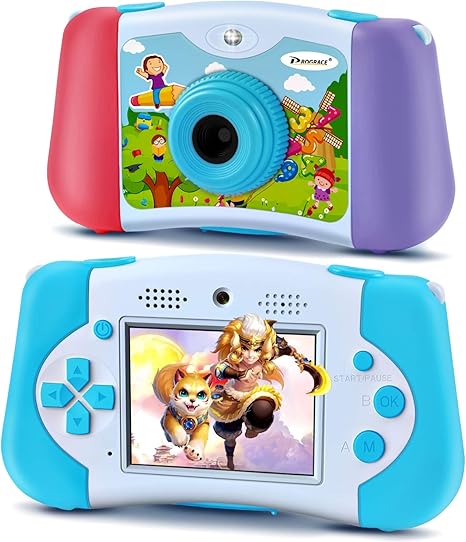 Amazon Drograce 子供用カメラ ゲーム機 2 4インチ 1080p Hd録画 Mp3 自撮り 400 ゲーム可 Sdカード付属 連写 タイマー撮影 4倍ズーム トusb充電 知育 イカメラ キッズカメラ 子どもカメラ 男女兼用 子供プレゼント 日本語説明書付き ブルー おもちゃ おもちゃ