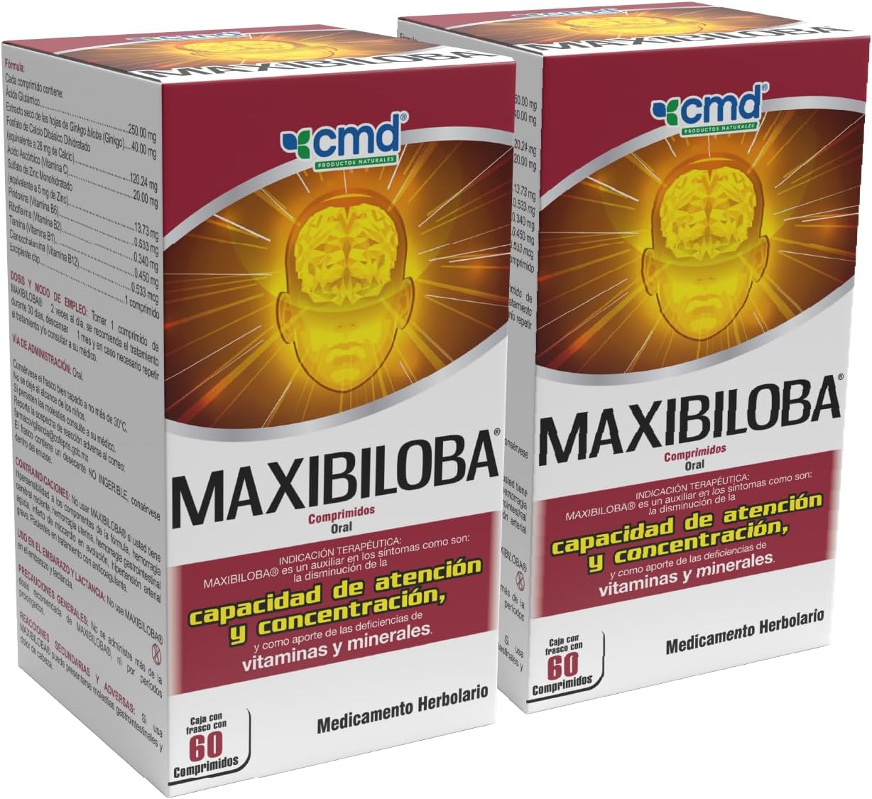 Maxibal CMD - MAXIBILOBA - Medicamento Herbolario - 2 Cajas con 1 Frasco de 60 ...