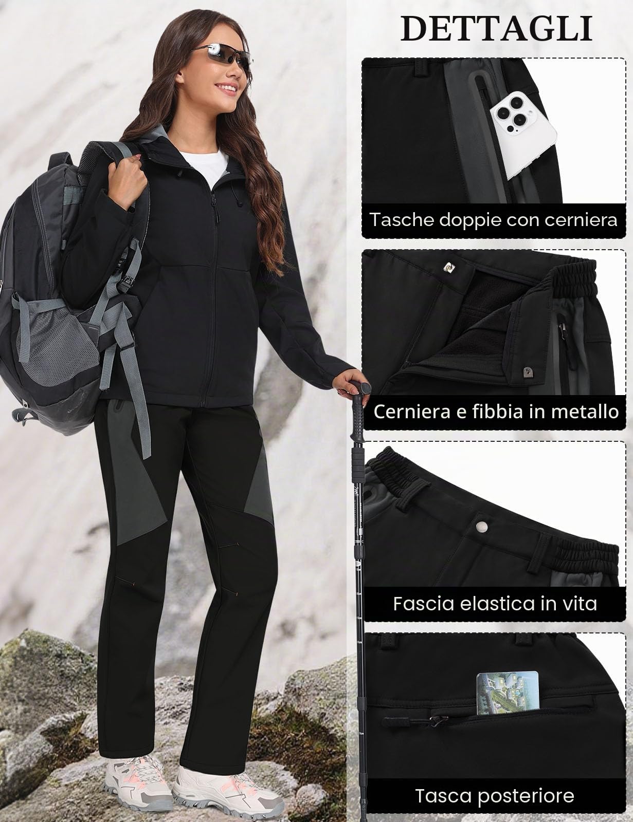 heekpek Pantaloni Trekking Donna Invernali Impermeabili Pantaloni Sci Softshell Vita Alta Pantalone da Neve Pantalone Termico Felpati per Montagna Snowboard