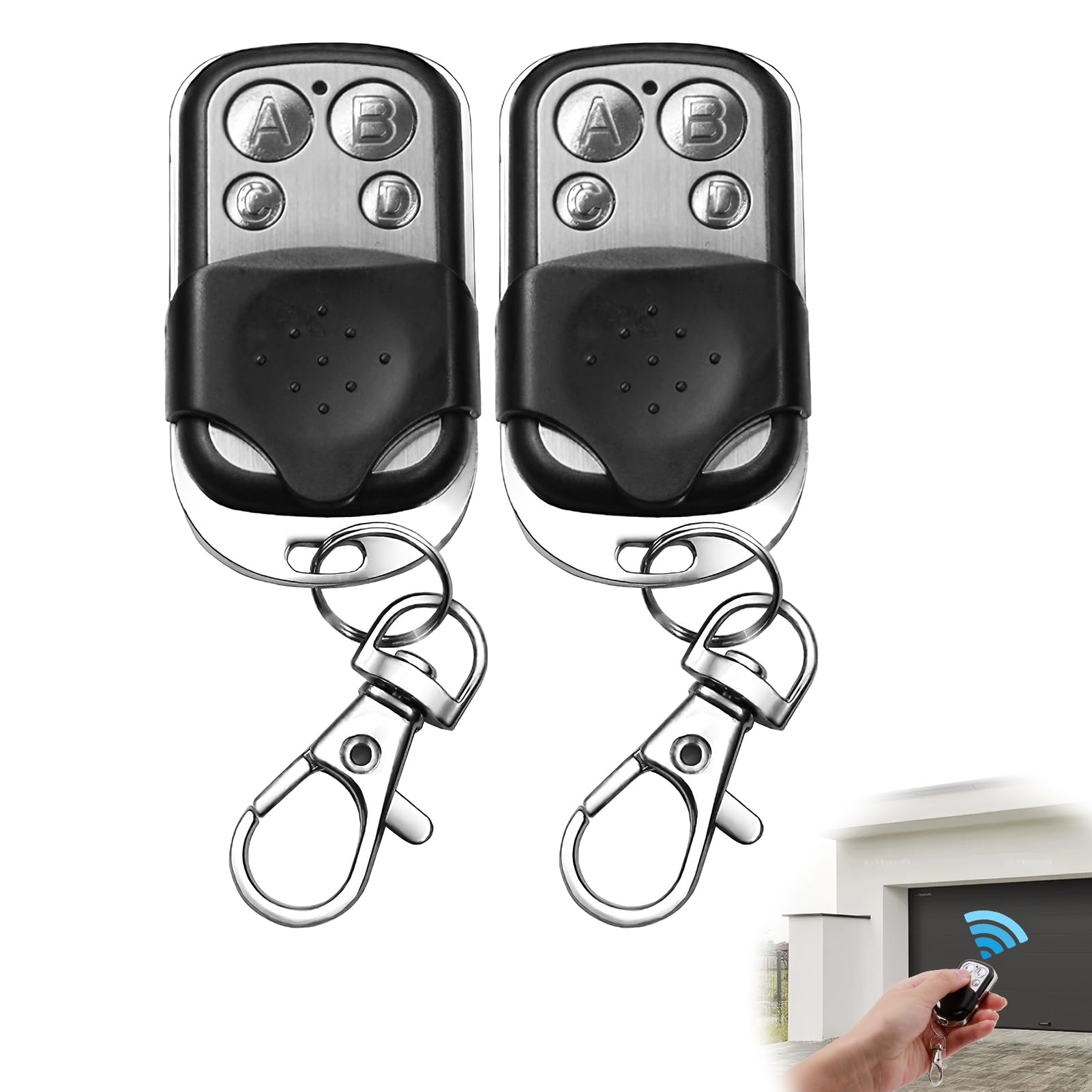 2Pcs 433.92 MHz Universal Garage Door Remote Control,Gate Opener Cloning Wireless Key Fob with 4 Buttons Duplicate Remote Control Key Fob for Garage Doors,Roller Shutters,Electric Gates,Car Alarms