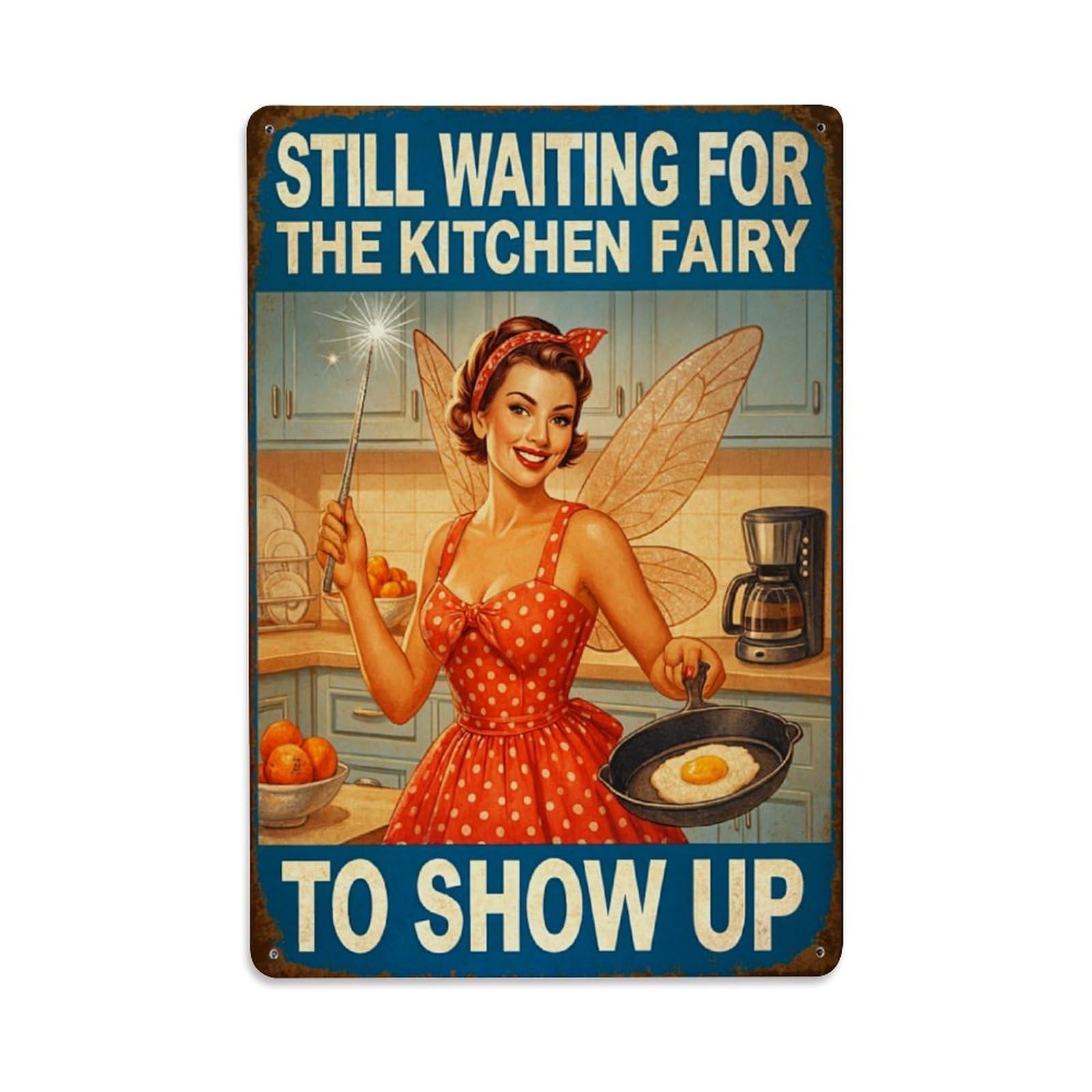 Jdfenggu Vintage Fairy In Kitchen With Pan And Wand Retro Metal Tin Sign, Decor Art Poster For Bar, Home, Man Cave, Kitchen, Laundry Room Gift 8X12inch