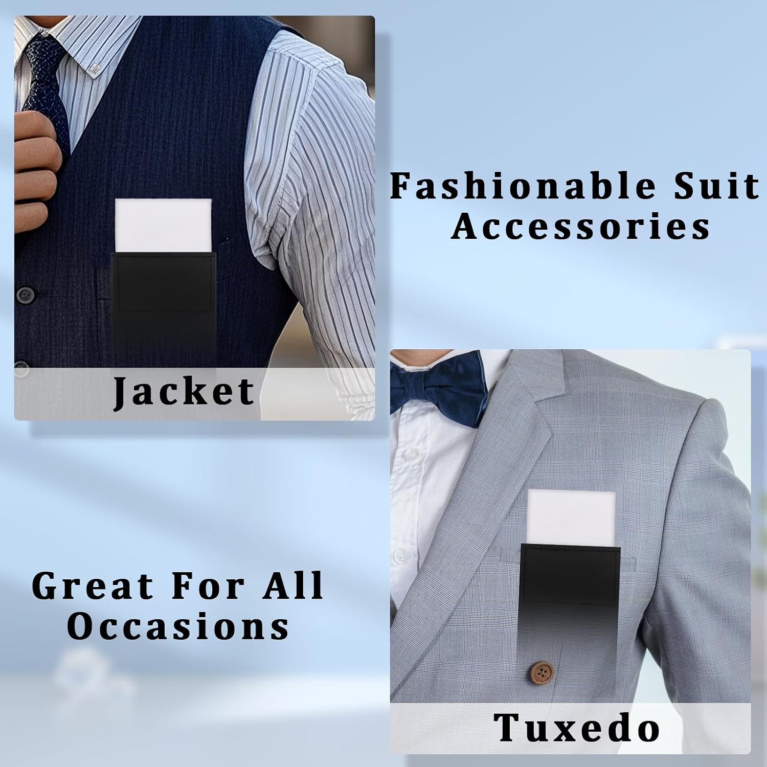 Luckyvestir Pocket Squares for Men Prefolded, Mens Handkerchiefs on Card, White Black Pocket Square for Suit Jacket Tuxedo