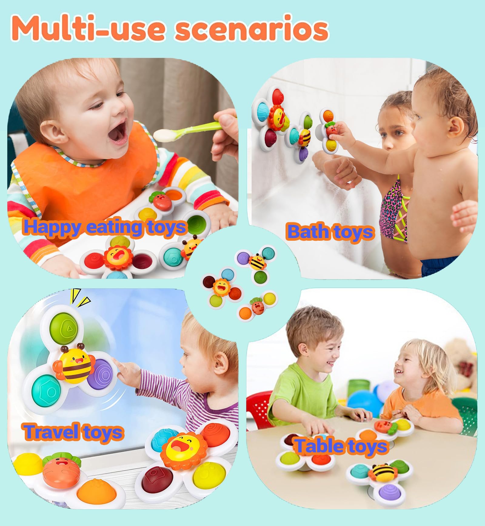 Trottole A Ventosa Per Bambini - Set 3 Pezzi, Design Animali Marini - Foto 9