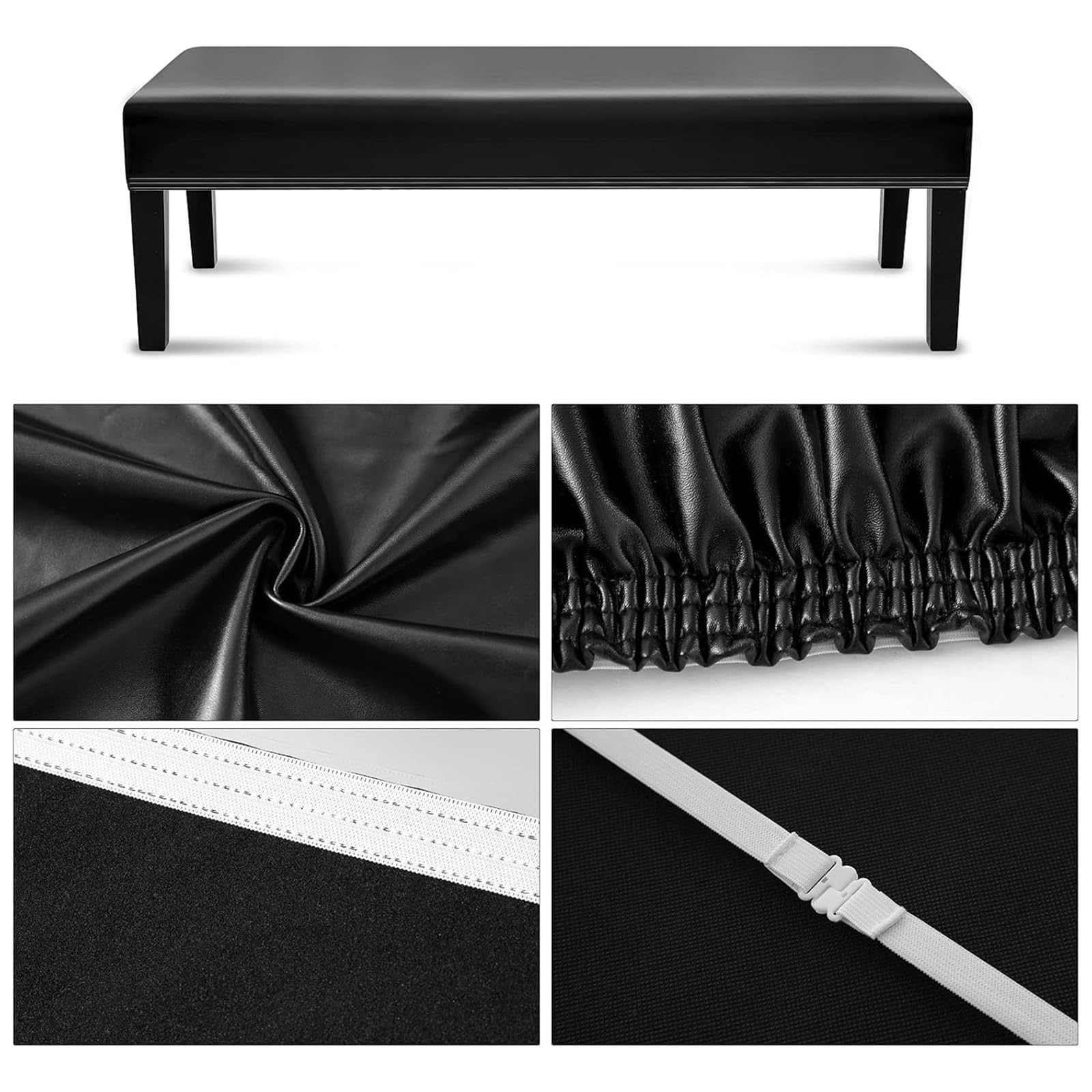Copertura per panca in pelle sintetica elasticizzata impermeabile per sala da pranzo, soggiorno e cucina, fodera rimovibile in grigio chiaro per una facile pulizia e decorazione moderna