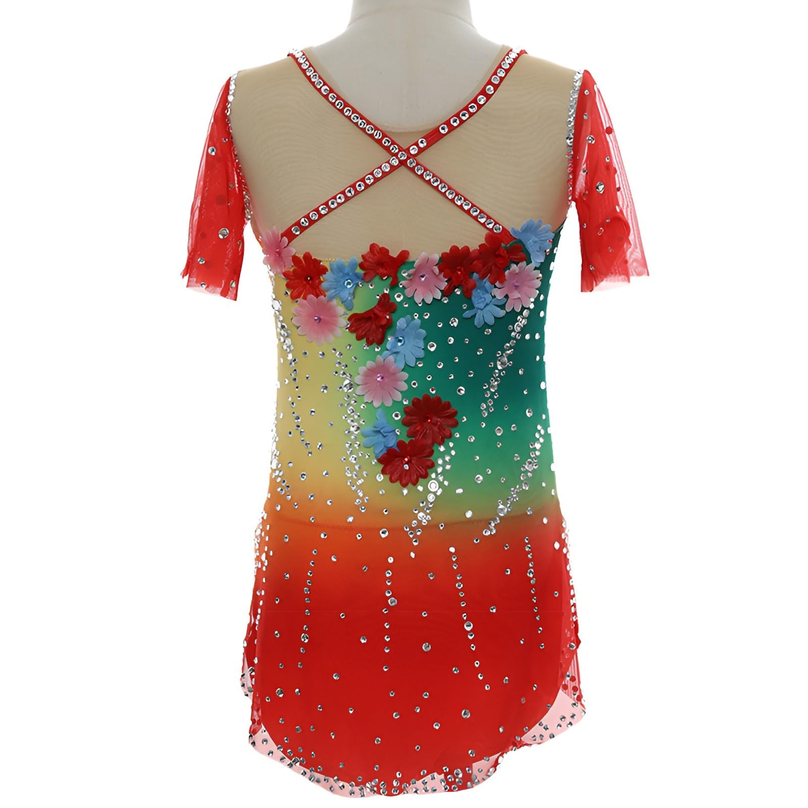 Traje De Rendimiento De Gimnasia De Cuello Redondo De Leotardo De Gimnasia Rítmica Personalizado For Niñas Con Diamantes De Imitación