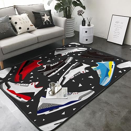 Miniatura 3 de Alfombra de esponja lavable para niñas, niños, dormitorio, sala de estar, zapatos de baloncesto, zapatos deportivos retro para adolescentes,