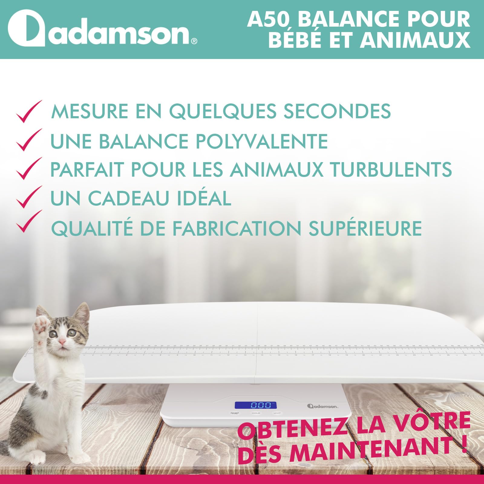 Adamson A50 Balance Numérique pour Animaux 100 kg