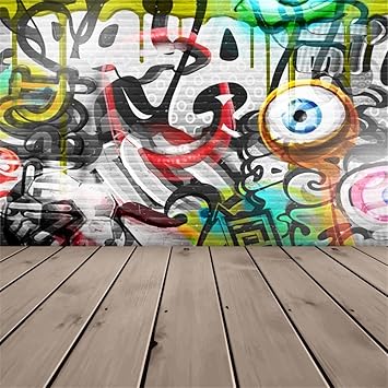 Amazon Com Lfeey 6x6ft Abstract Graffiti Wall Background Backdrop Wooden Floor Kids Boys Girls Youngsters Portrait Backgrounds For Photography Photo Studio Props Electronics