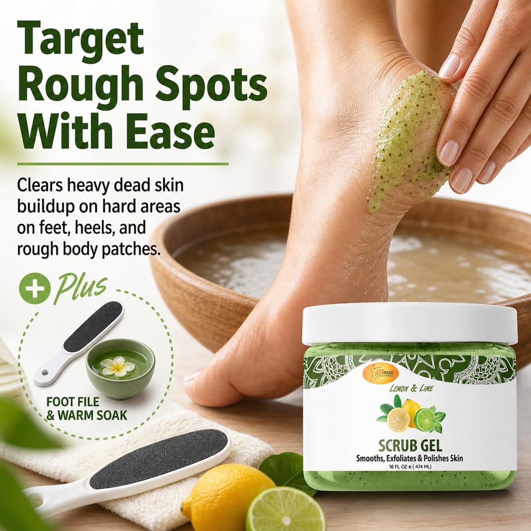 SPA REDI Pumice Scrub Gel – Lemon & Lime Callus Remover & Exfoliating Foot Scrub | Hyaluronic Acid, Amino Acids & Panthenol | Cruelty-Free, Paraben-Free, Sulfate-Free | Made in USA | 16 oz