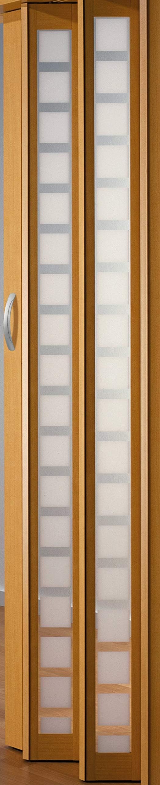 Marley New Generation Folding Door Beech-Coloured Window, Checked White Satin, Width 86 x Height 205 cm