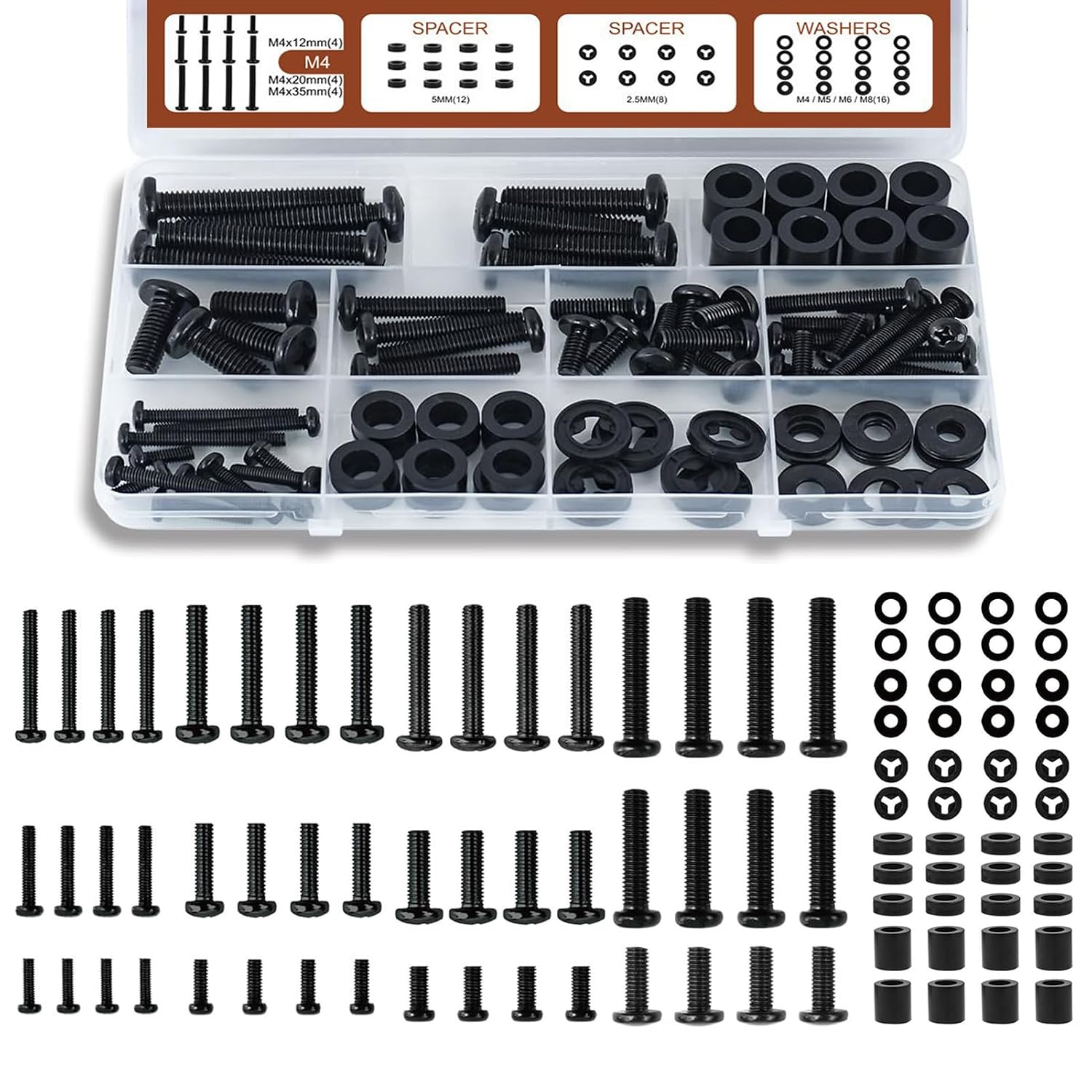 TV Bracket Screws, 92pcs Universal TV Stand Screw Set with 4-8mm Screws, Bolts, Spacers & Washers for Most Television Bolts Fixing Kits(Color:with Box)