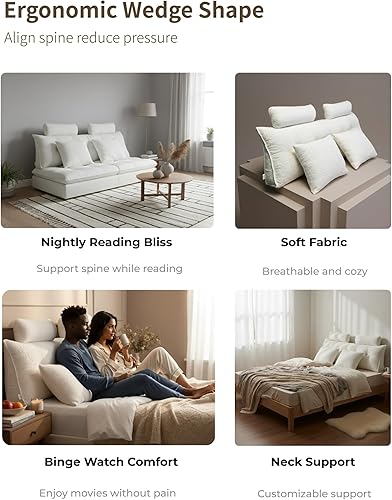 Miniatura 4 de Almohada de cabecera de cama tamaño Queen, almohadas de respaldo, con dos almohadas para el cuello y dos almohadas corporales, para sentarse en la