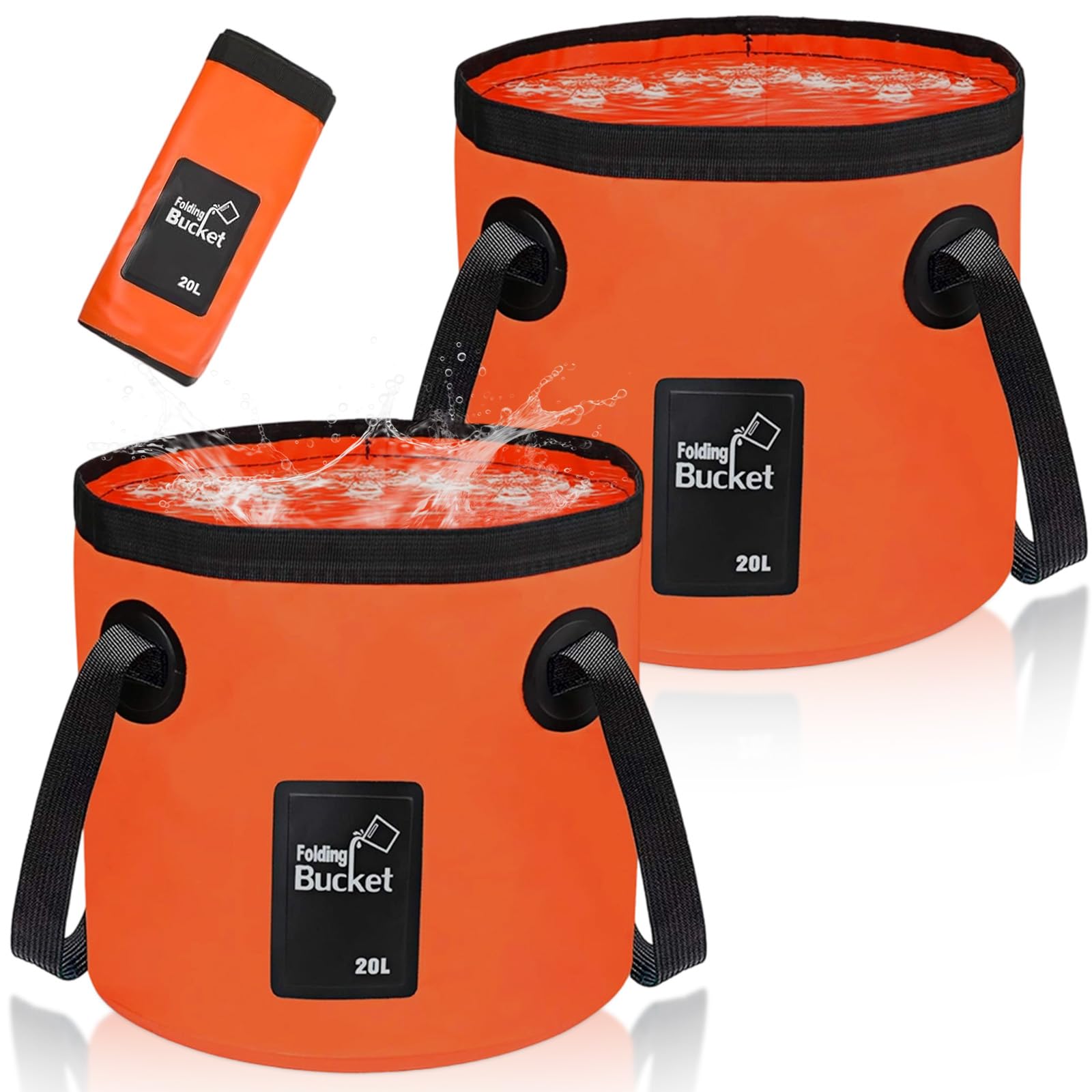 2 Pezzi Secchio Acqua Pieghevole 20 L, Contenitore Portatile Multifunzionale, Secchio Lavaggio Esterno Portatili per Campeggio, Viaggiare, Escursionismo, Pesca, Nautica (Arancione)