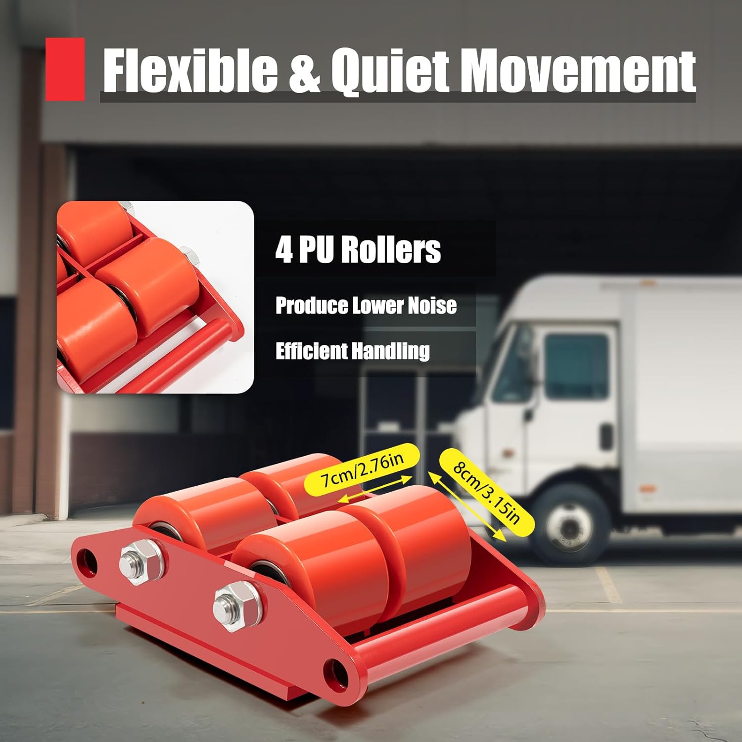 4PCS Machine Skates, 6T 13200Lbs Heavy Duty Machinery Skate 4 Rollers Dolly Machinery Moving Skate w/ 360° Rotation Cap & 2 Handles for Decoration Construction Sites & Supermarkets (Red)