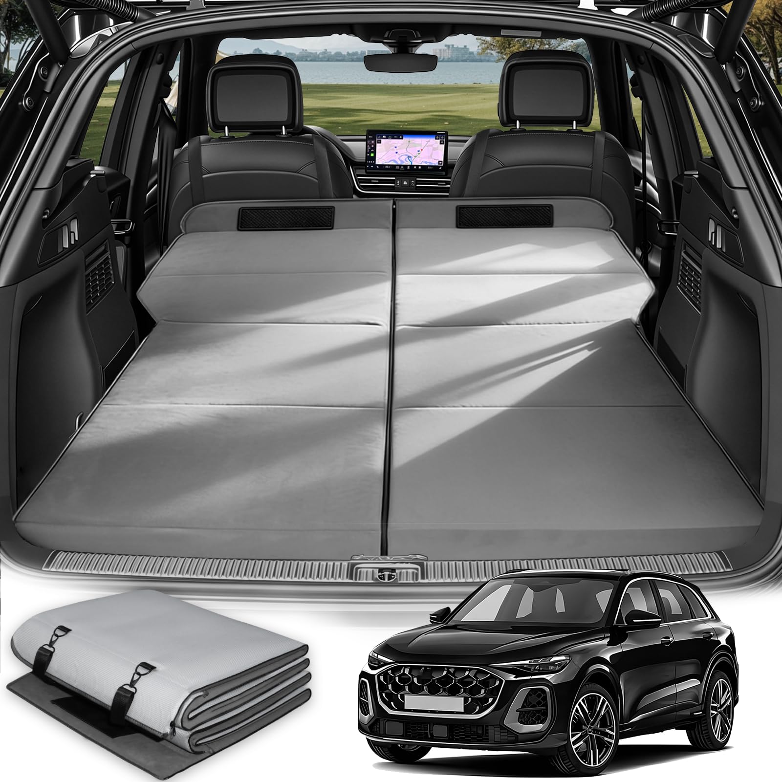 Car Bed for Audi Q5, Foldable Non Inflatable Memory Foam Camping Mattress, Thickened Portable SUV Trunk Sleeping Pad, Air Mattress Upgrade for Family Camping Essentials, Gifts for Car Guys