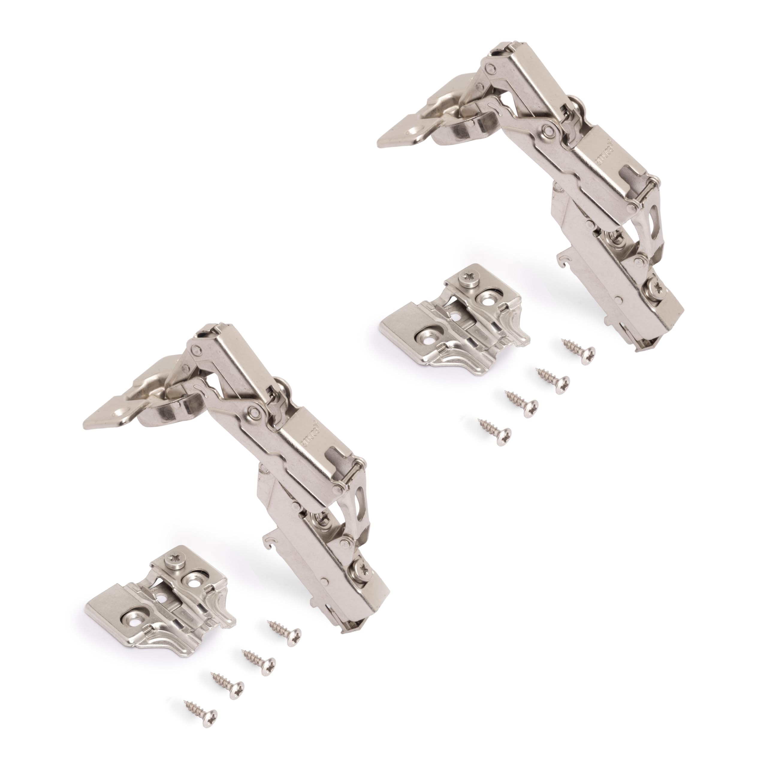 Emuca Satin Nickel (2 Un) - Pack Of 2 X91 Inset Hinges 165 Degree Opening With Soft Closing And Screw-On Plates, Height 0, Steel, Nickel Plated