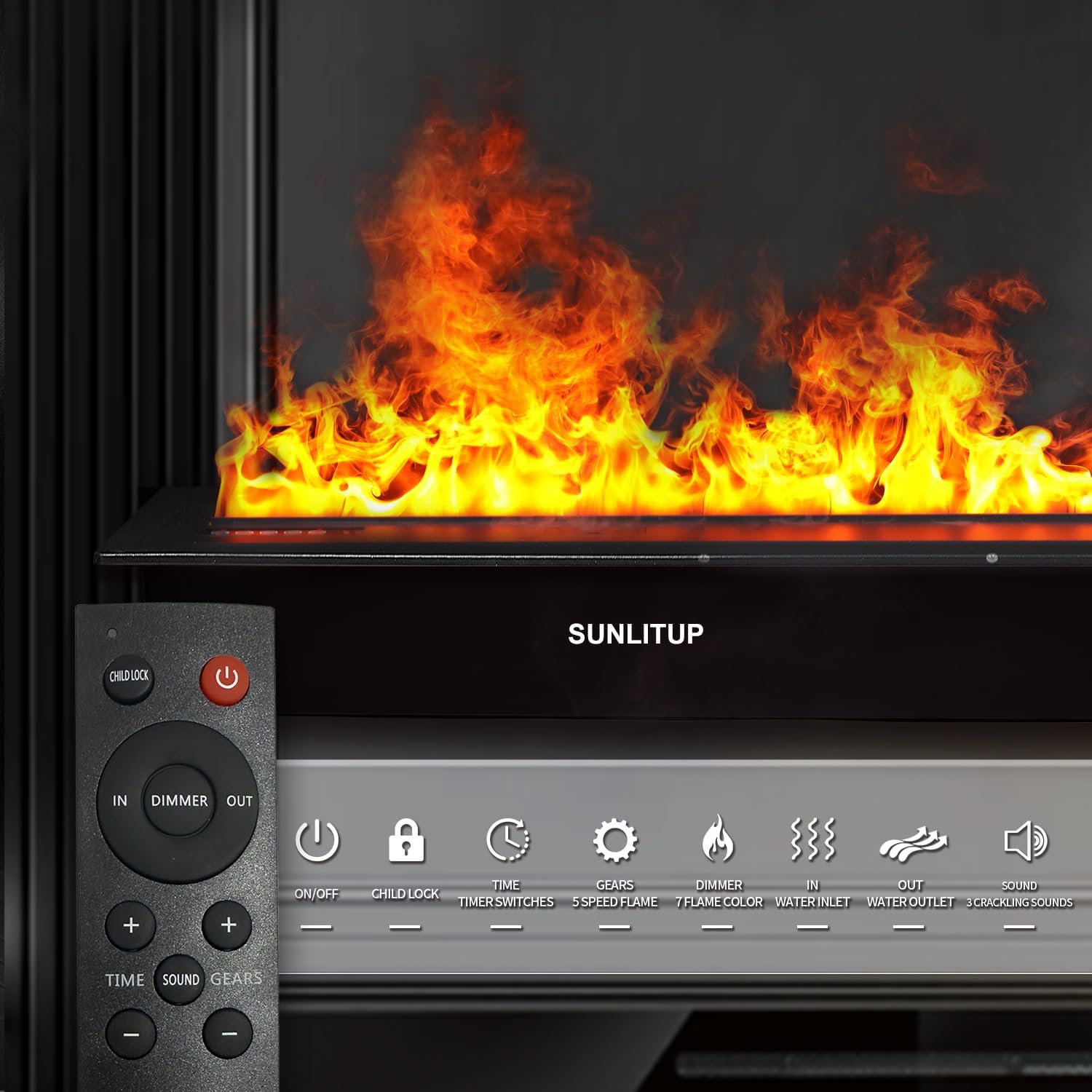 Water Vapor Fireplace, Realistic Flame Mist Fireplace, Remote Control, Electric Fireplace Humidifier for Home Decor 31.6"