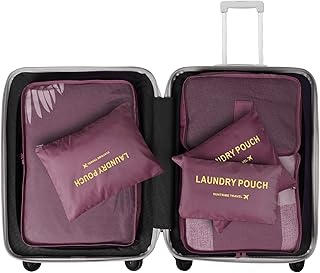 مكعبات التعبئة، منظمات شنط سفر في مجموعة من 6 قطع (بورجندي)، نايلون، متعدد الألوان