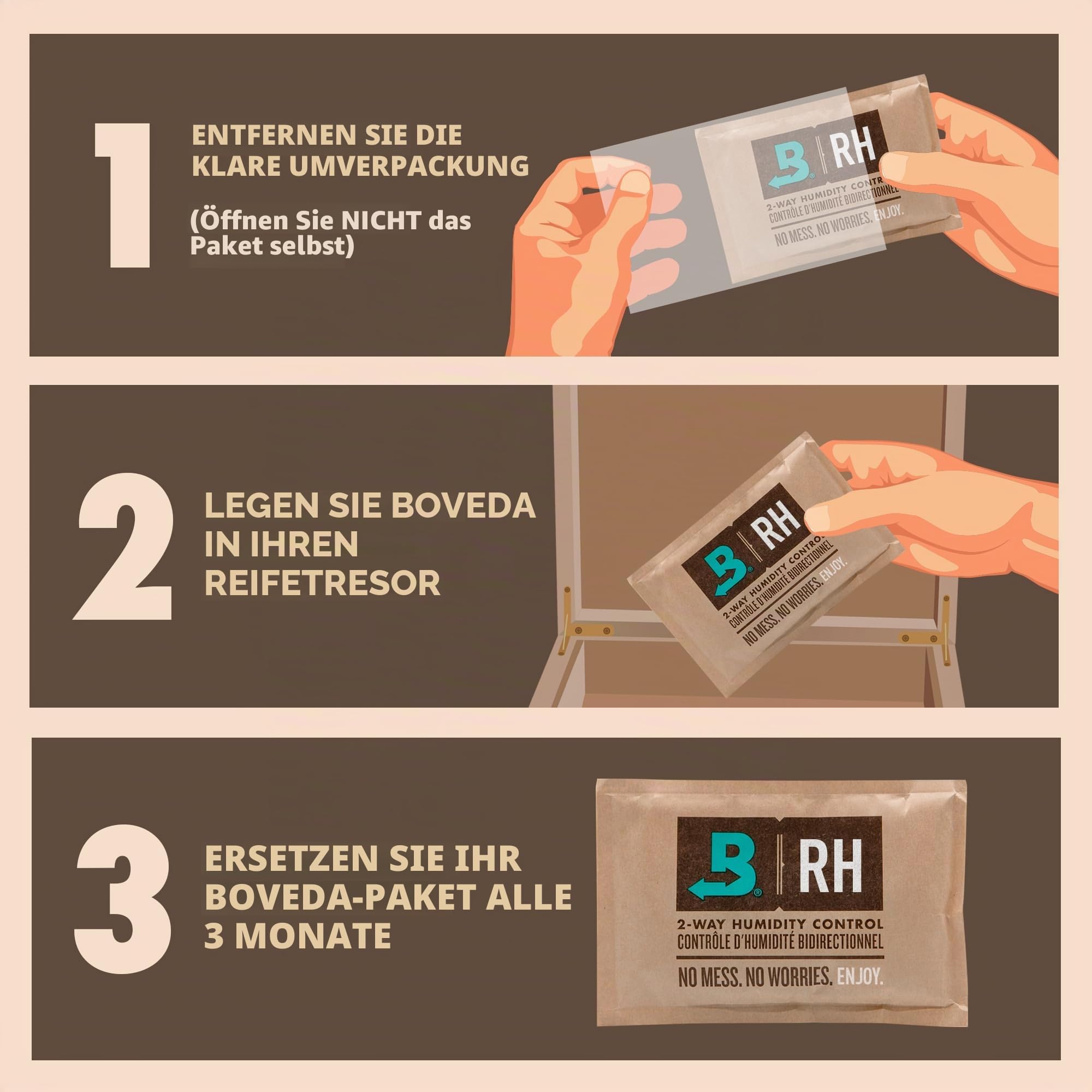 Boveda für Zigarren/Tabak | 2-Wege-Feuchtigkeitsregulierung mit 72% relativer Feuchtigkeit | Größe 320 für bis zu 100 Zigarren | patentierte Technologie für Zigarren-Humidore | 1 Stück