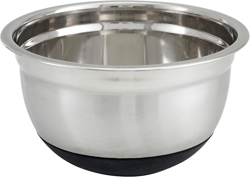 Winco Black 3 qt Stainless Steel Mixing Bowl | Dishwasher safe, Heavy-duty, Reinforced rim, Non-slip silicone base, Great for Salads, Sides, Pasta and Shared Dishes