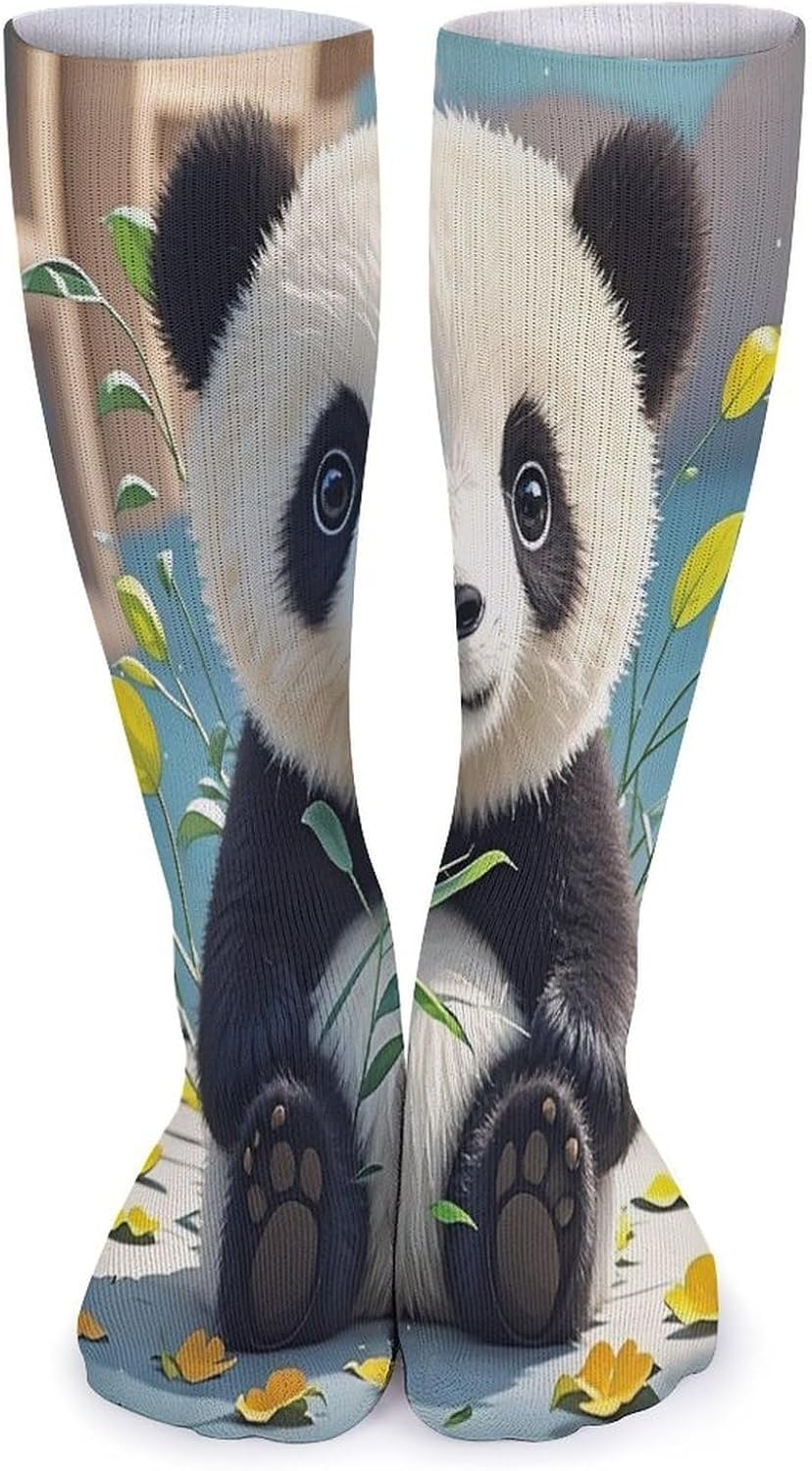 Cute Black And White Panda Crew Socks Cozy Casual Calf Socks Lightweight Long Work Sock Breathable Athletic Sock for Hiking Sports Running 5 Pairs